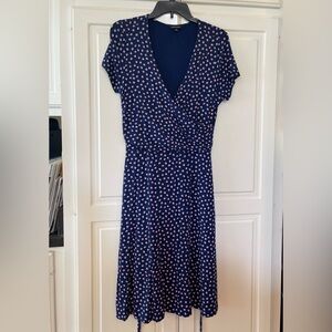 Lands’ End Navy Blue, Pink Dot Dress, size 6 - 8